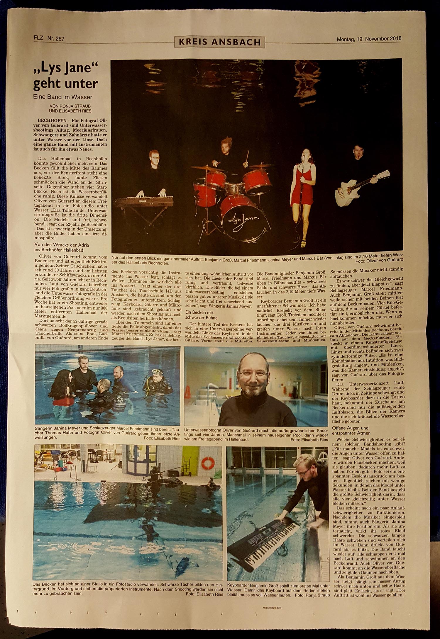 Reportage über das Unterwasser Fotoshootings in der Fränkischen Landeszeitung